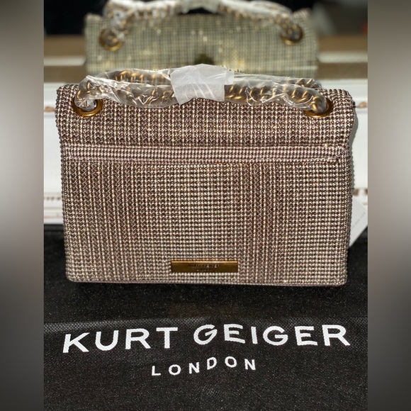 Kurt Geiger London Mini Kensington Tweed Dark Beige Crossbody Bag - Picture 3 of 8